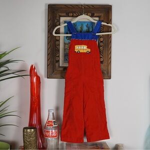 Vintage 70s Health Tex red corduroy school bus overalls